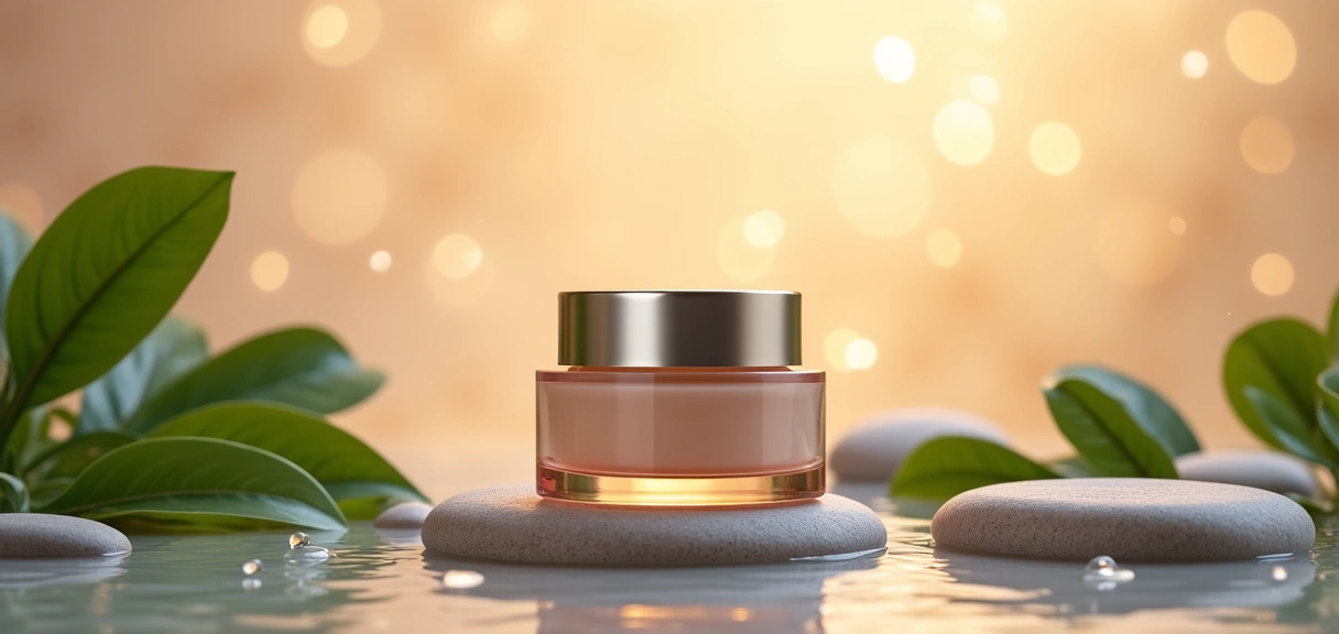 Women's anti-aging cream in eco-friendly natural setting